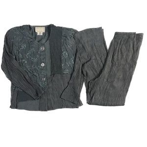 *Vintage SPENCER ALEXIS Women's Sz 8 Gray Grey Patchwork Top & SET Pants